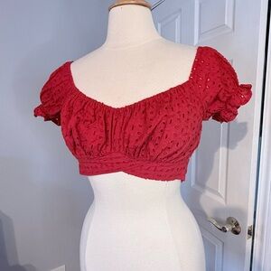 SHEIN Red Eyelet Crop Top